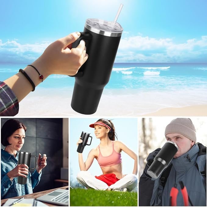 SYACOT 40 oz Tumbler with Handle and Straw Stainless Steel Insulated Tumbler Leak Proof Lid and Straw Lid Reusable Travel Mug Coffee Mug Cup Dishwasher Safe Keep Drinks Cold and Hot (Magic Black)