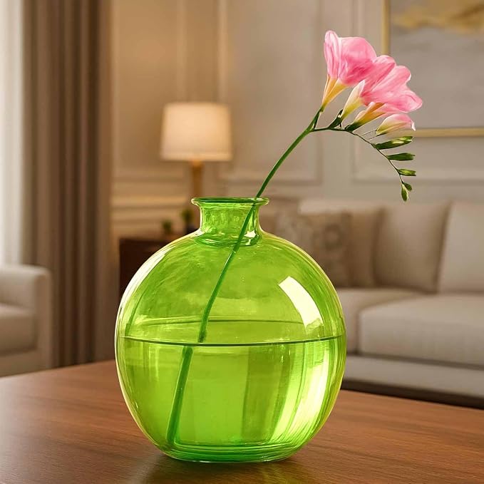 Couronne Company Ball Recycled Glass Vase, G5464G01, 6.75 Inches Tall, 66 Ounce Capacity, Lime Green, 1 Piece