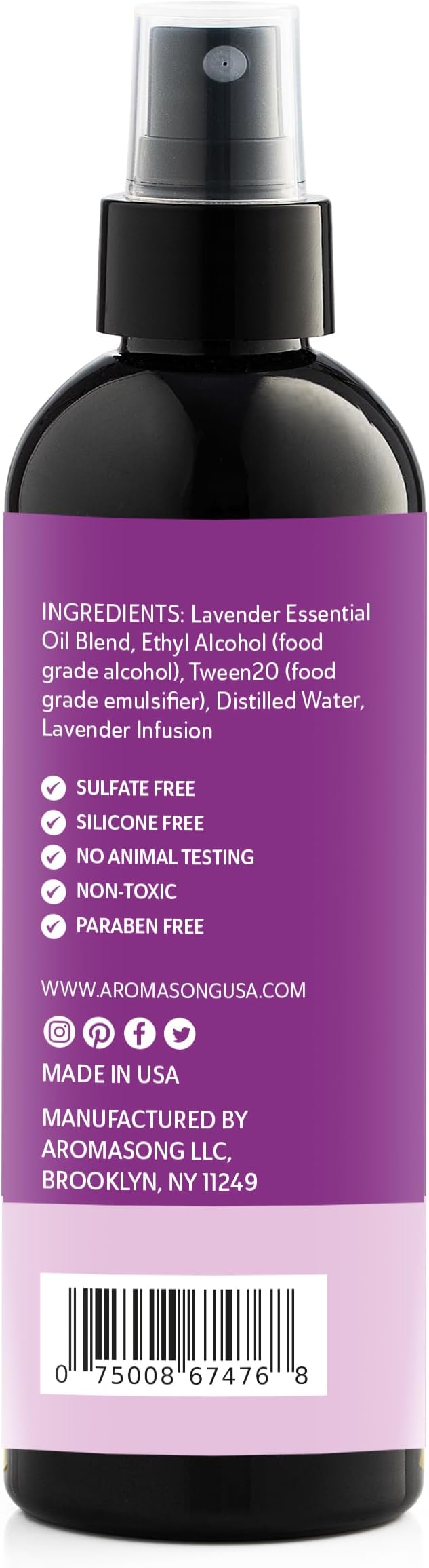 Aromasong 100% Natural Lavender Spray | 2-Pack | for Relaxing - Room & Linen Spray for Sleeping - Calming Essential Oil for Pillows and Sheets 4 Fl Oz.