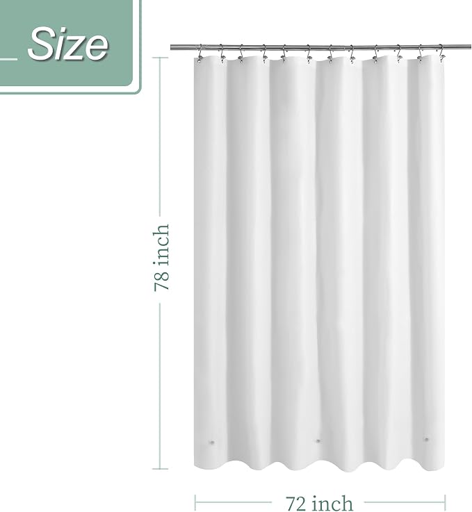 Mrs Awesome Long Shower Curtain Liner with 3 Magnets, 72x78 White PEVA Shower Liner, 78 Length Plastic Shower Curtain for Bathroom, Waterproof, 72 x 78, White