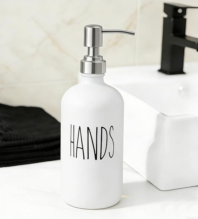 White Soap Dispenser Set, Glass Soap Dispenser with Stainless Steel Pump & Tray, Farmhouse Hand Soap Dispenser & Dish Soap Dispenser for Bathroom Kitchen Sink(White h)