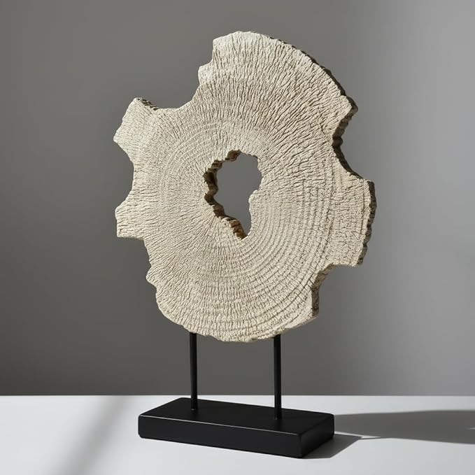 Modern Abstract Decorative Sculpture, Dining Living Room Desk Decor,Geometric Home Decor Statues,Shelf Top Decor Aesthetics, Wood Grain White
