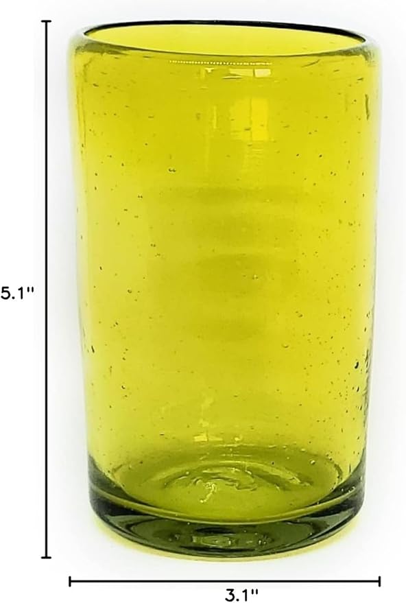 Solid Yellow 14 oz Drinking Glasses (set of 6), Recycled Glass, Lead-free, Toxin-Free (14oz Drinking)