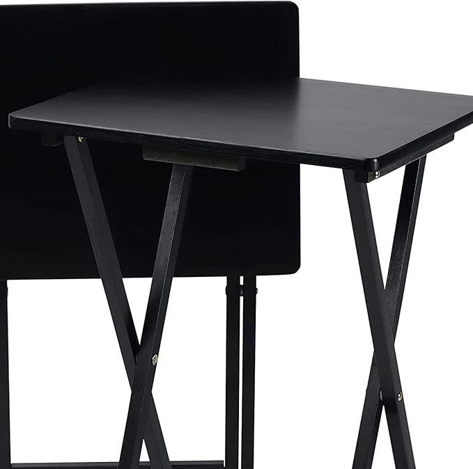 PJ Wood 2-Pack Folding TV Tray Set, Black - Collapsible Portable Snack Serving Tables, Home Furniture for Living Room, Bedroom, and Kitchen