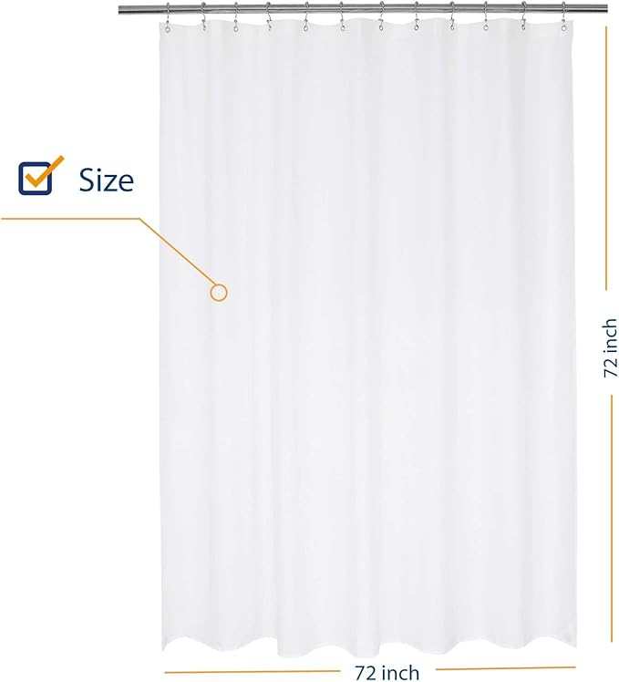 N&Y HOME Nylon Hotel Shower Curtain or Liner, Machine Washable, Water Resistant, White, 72 x 72 inches