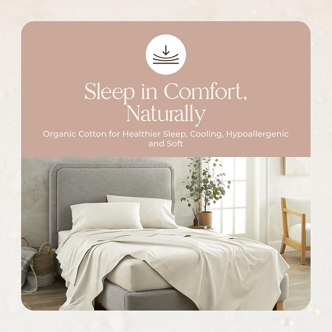 100% Organic Cotton Pillow Cases King Size Set of 2-100% Cotton Pillowcases GOTS Certified 300 Thread Count - Naturally Cooling Comfortable Breathable & Soft Pillow Cases (Natural, King)