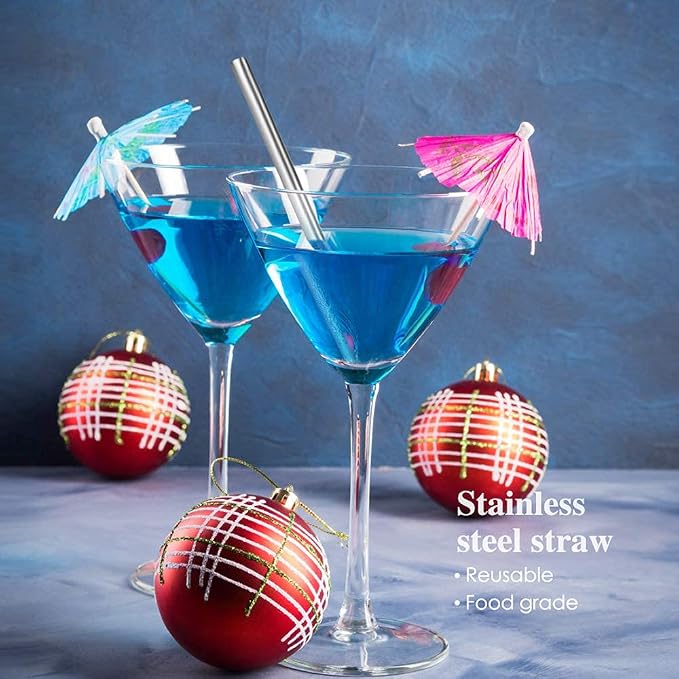 Teivio 12 Pack + Cleaning Brush, 5-inch Extra Short Reusable Stainless Steel Drink Straws for Cocktails, Small Glasses or Cups (Silver)