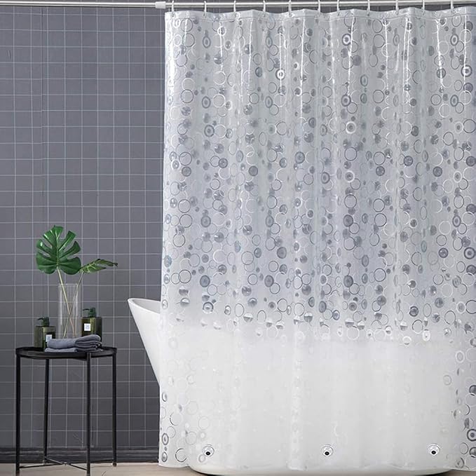 Plastic Shower Liner - Premium EVA Thickened Shower Curtain Liner with Rustproof Grommets and 3 Weighted Magnets, Waterproof Shower Curtain for Bathroom… (5G-Circular Pattern, 72”*72”)