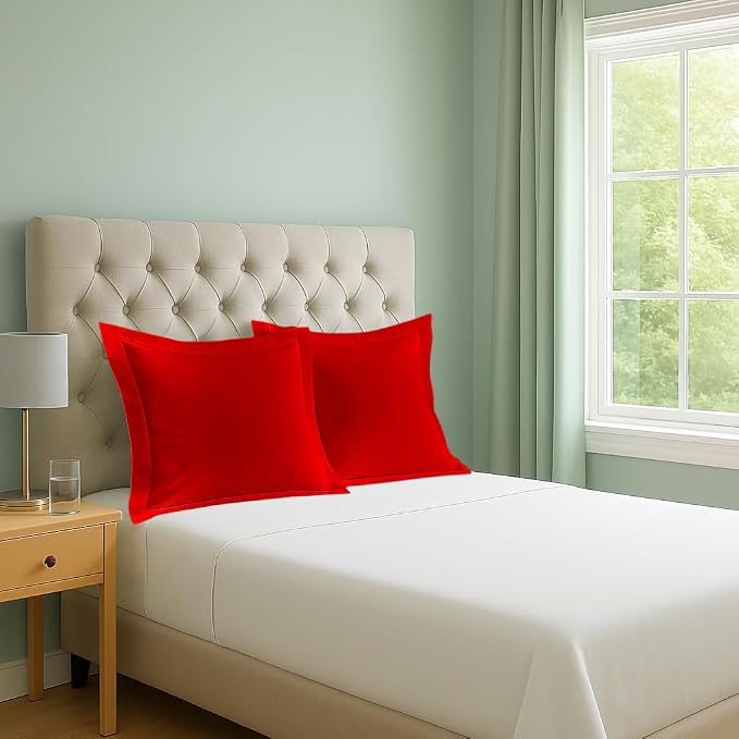 2 Pack Euro Pillow Shams 26x26 – 600 Thread Count 100% Organic Cotton Red Square Pillow Covers with 2 Inch Flange, Soft & Smooth Premium Hotel-Quality Pillowcases Set of 2