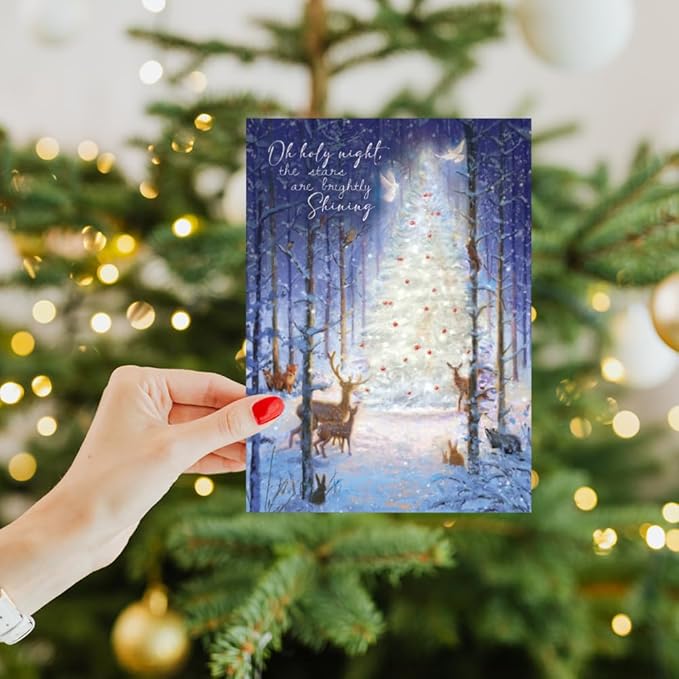 Tree-Free Greetings - Christmas Greeting Cards - Artful Designs - 12 Cards + Matching Envelopes - Made in USA - 100% Recycled Paper - 5"x7" - Oh Holy Night (HP60642)