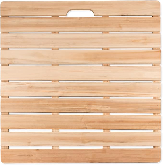 Teak Shower Mat Foldable Luxury Wooden Non-Slip Wood Bath Mat for Bathroom Bathtub Indoor Outdoor,Versatile Bamboo Bath Mat for Shower, Natural Wood Bath Mat, Waterproof Rectangular Slatted