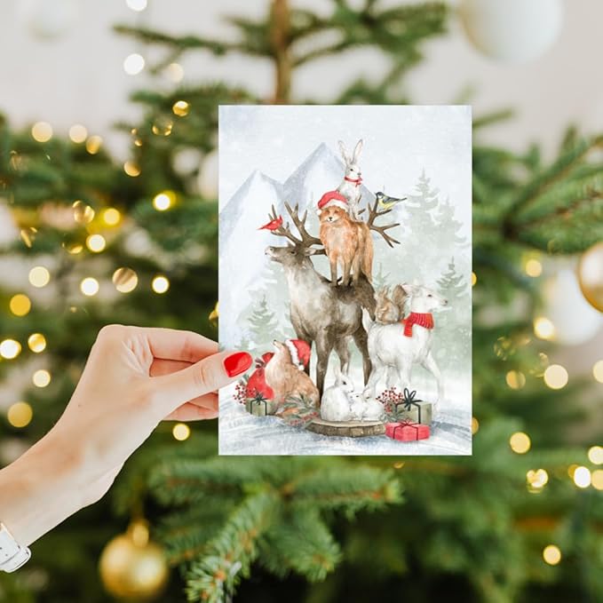 Tree-Free Greetings - Happy Holidays Greeting Cards - Artful Designs - 12 Cards + Matching Envelopes - Made in USA - 100% Recycled Paper - 5"x7" - Piled Wild Watercolor (HP60625)