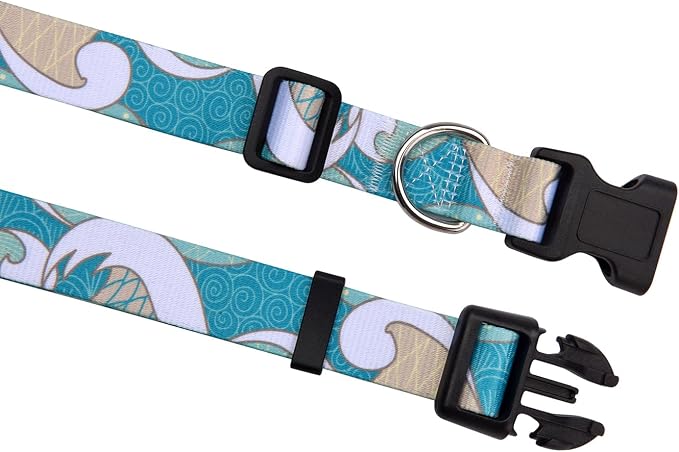 MarukoPet Dog Collar, Adjustable for Small Medium Large Dogs Puppy, Cute Design with Bohemia Floral Tribal Geometric Patterns Boys Girls Dog Collar(Sea Wave-L)