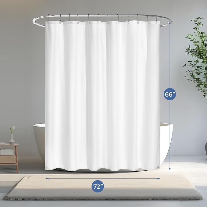 downluxe Waterproof Fabric Shower Curtain Liner, Soft Cloth Shower Liner with Magnets, Machine Washable & Hotel Quality Bathroom Curtain, 72" W x 66" L, Waffle White