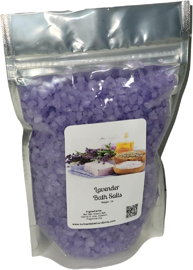 Bath Salts | 1lb Bag (16oz.) | Choose Your Scent | Epsom Salt | Sea Salt| Bathing | Body Care | Beauty | Relaxation | Spa | Pedicure | Manicure | Soak (Lavender)