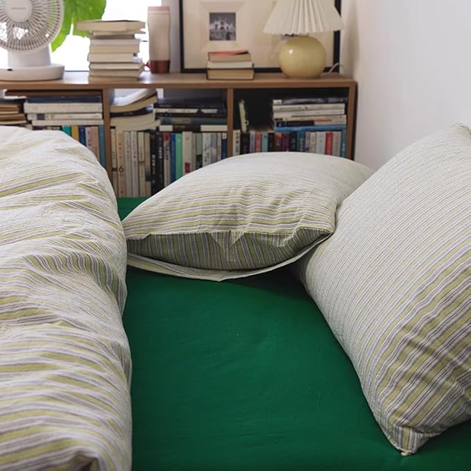 mixinni Vintage Geometric Striped Duvet Cover Set - 3 Piece 100% Washed Cotton Twin XL Size Bedding Set with Matching Pillowcases | Mid-Century Modern Design | Ultra Soft & Breathable-Twin XL Size