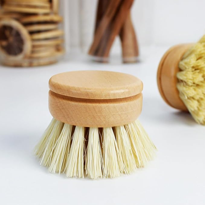 Dish Brush Replacement Heads, 5 Pieces Natural Sisal Hemp & Beech Wood Scrubbing Brushes, Eco-Friendly Kitchen Refills