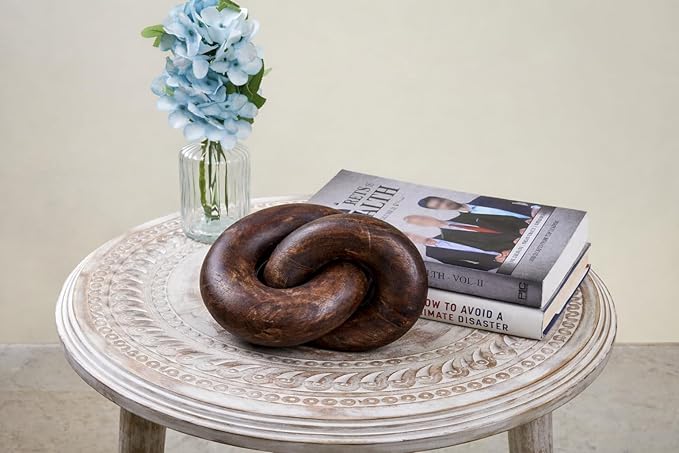 Knot Coffee Table Home Console Table Decor Items Book Shelf Decor Accents Living Room Wood Knot Decor Chain Link Decor - Housewarming, Anniversary Wedding Gift Ideas (Walnut Wood)