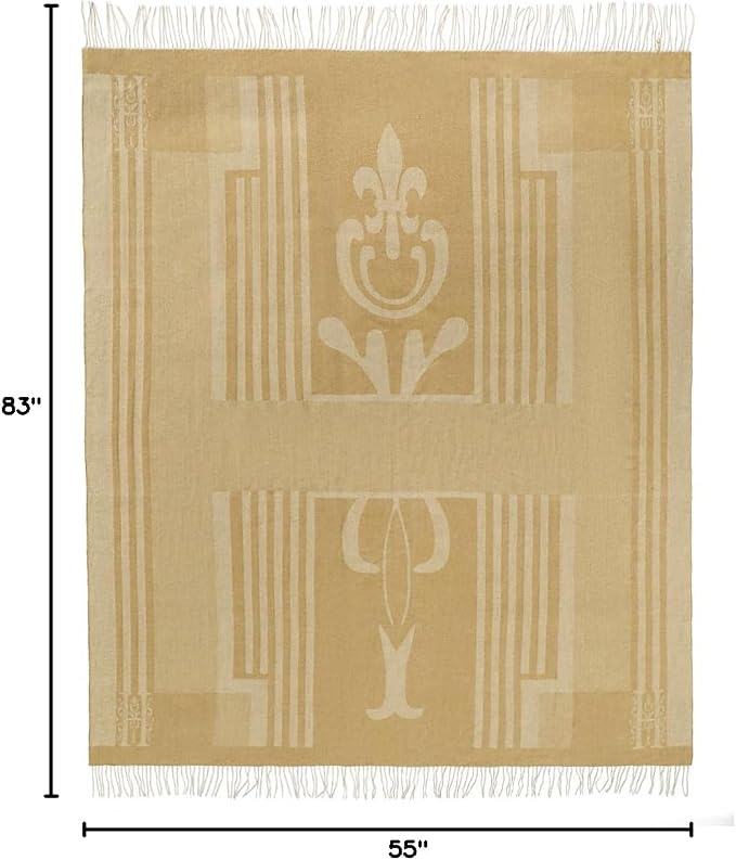 Pure Wool Jacquard Throw Blanket with Tassels, Large 55x83 inches, 1.5 lbs,Soft & Warm Lambswool Knee Throw Blanket for Couch Bed Outdoor Travel, Yellow Wool Throw