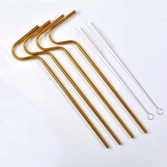 Straw,Reusable Stainless Steel Drinking Straw,Easy to Clean,Free Cleaning Brush Included(4PCS,Gold)