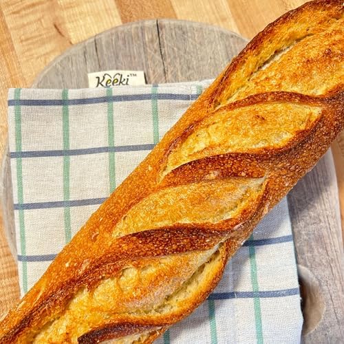 Keeki Reusable Beeswax Lined Bread Bag Bundle – 2-Pack Set Includes Standard Yellow Bag & Extra Long Blue Baguette Bag – Food Storage for Sourdough, Boules & Long Loaves