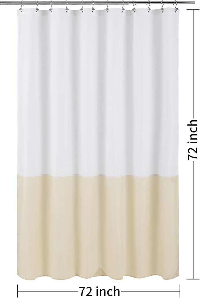 ALYVIA SPRING Waterproof Fabric Shower Curtain Liner - Soft & Light-Weight Cloth Shower Liner, 3 Bottom Magnets, Hotel Quality & Machine Washable - Standard Size 72x72, White and Cream