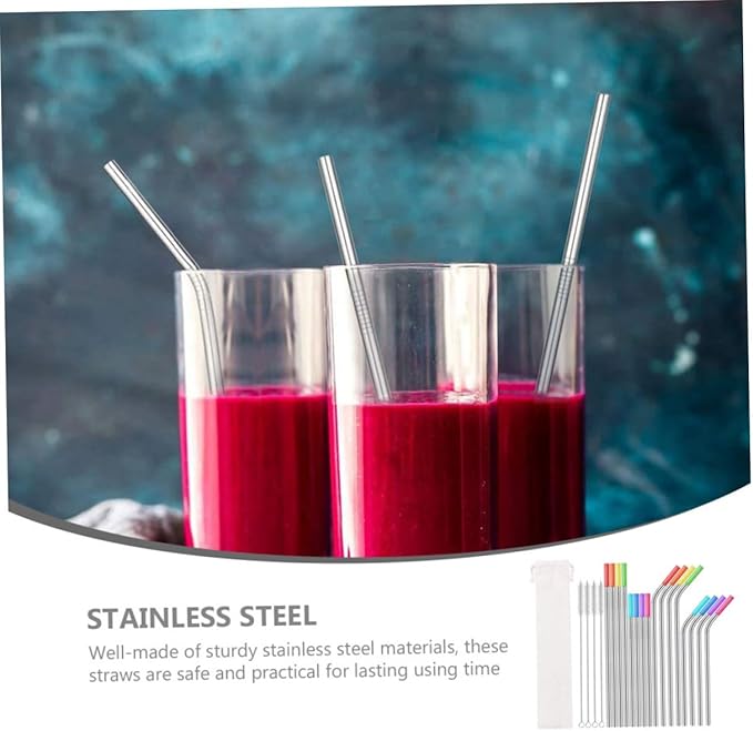 37pcs Stainless Steel Reusable Straws Set with Cleaning Brush and Carrying Bag for Party Drinks and Birthday Supplies