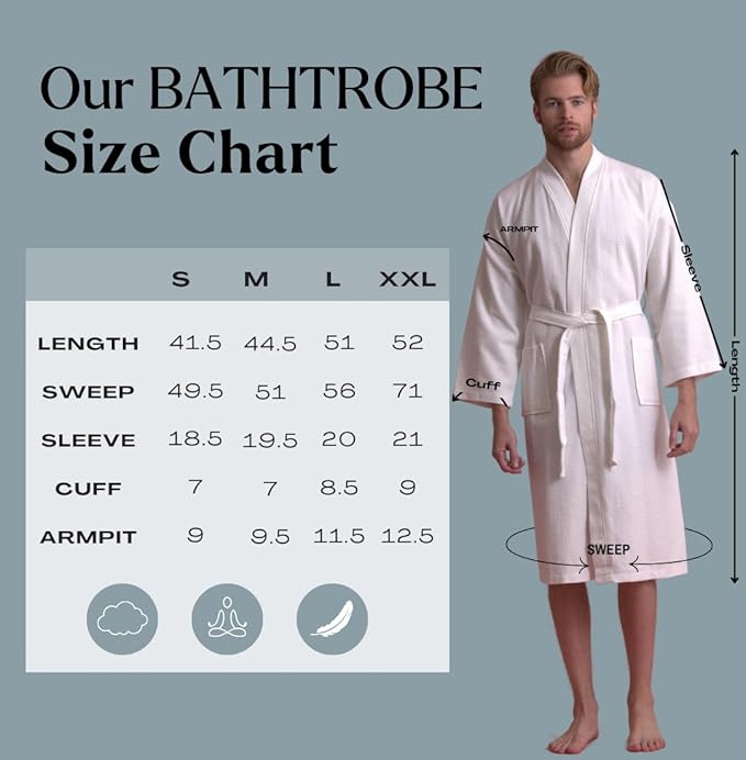 Men's Luxury Waffle Weaved Cotton Bathrobe - Lightweight & Soft - Quick Dry & Absorbent - Spa Robe for Men