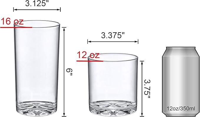 Amazing Abby - Liberty - 12-Ounce and 16-Ounce Plastic Tumblers (Set of 8), Drinking Glasses, Reusable Cups, BPA-Free, Shatter-Proof, Dishwasher-Safe (Made of Plastic, NOT Glass)