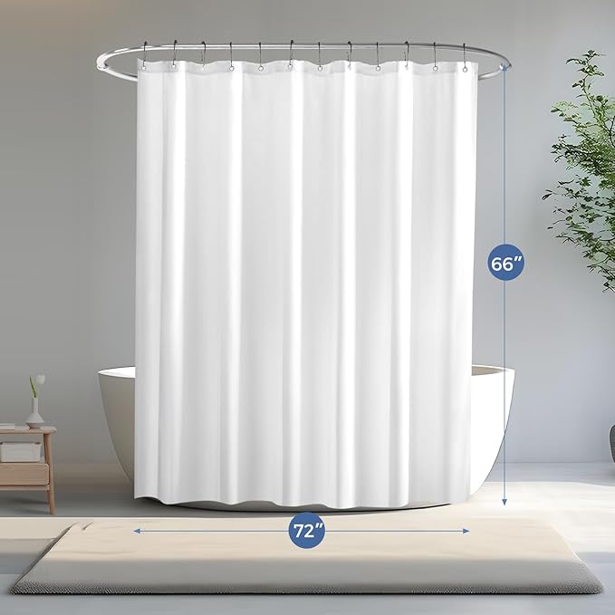 downluxe Waterproof Fabric Shower Curtain Liner, Soft Cloth Shower Liner with Magnets, Machine Washable & Hotel Quality Bathroom Curtain, 72" W x 66" L, White