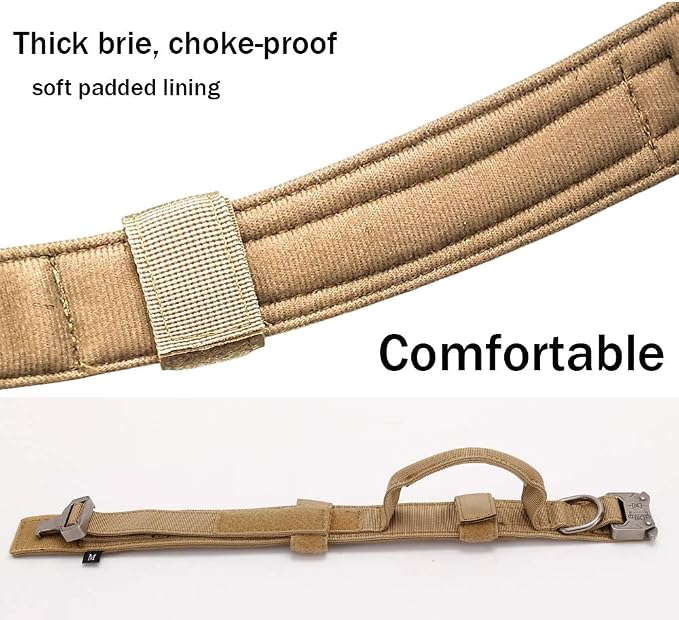 Tactical Dog Collar and Leash Set Adjustable Military Nylon Dog Collar with Control Handle and Heavy Duty Metal Buckle for Large Dogs (Brown S