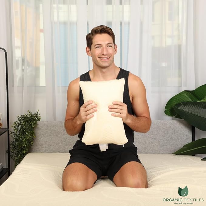 ORGANIC TEXTILES 100% Handmade Organic Shredded Latex Bed Pillow with Organic Cotton Removable Cover - (Standard, Pack of 1)