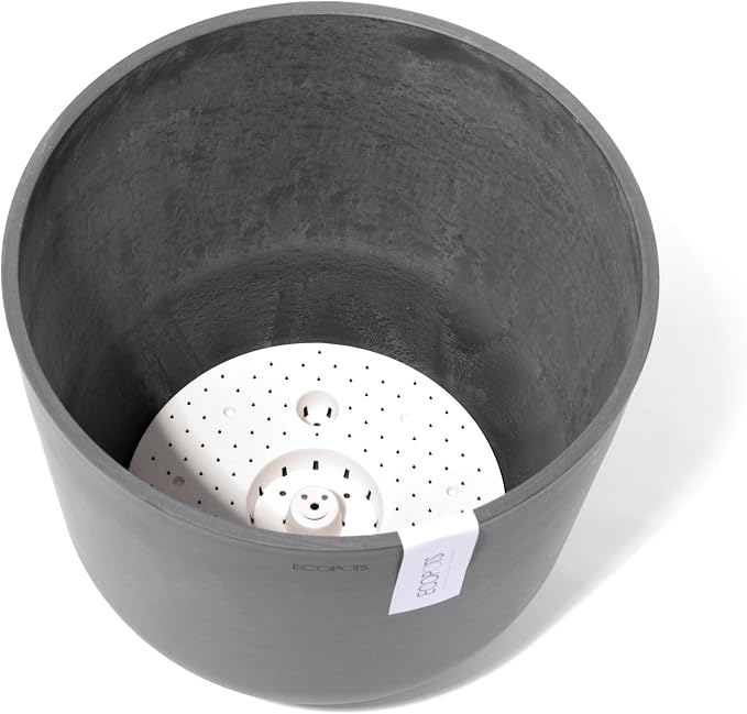 Ecopots Oslo Durable Modern Round Indoor/Outdoor Recycled-Based Composite Flower Pot Planter, White Grey, 10"