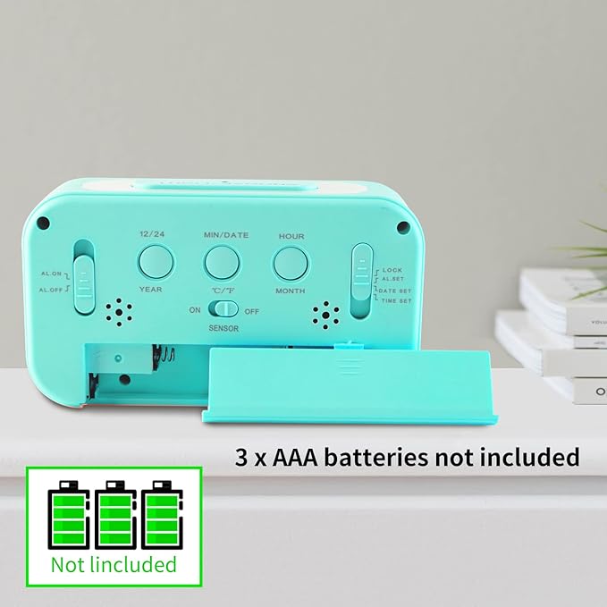 Digital Alarm Clock with Indoor Temperature, Battery Operated,Snooze Model,12/24H Display for Bedrooms Heavy Sleepers Kids Travel Bathroom Desk Smart Clock