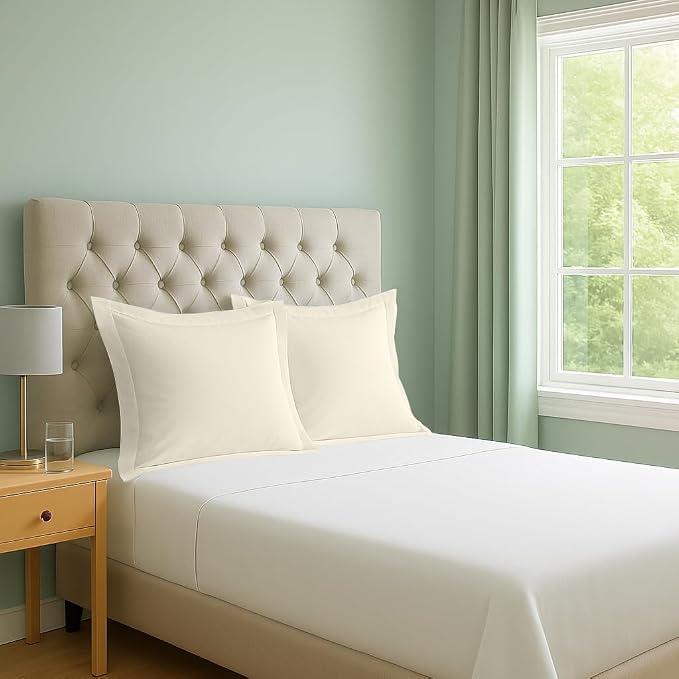 2 Pack Euro Pillow Shams 24x24 – 600 Thread Count 100% Organic Cotton Ivory Square Pillow Covers with 2 Inch Flange, Soft & Smooth Premium Hotel-Quality Pillowcases Set of 2