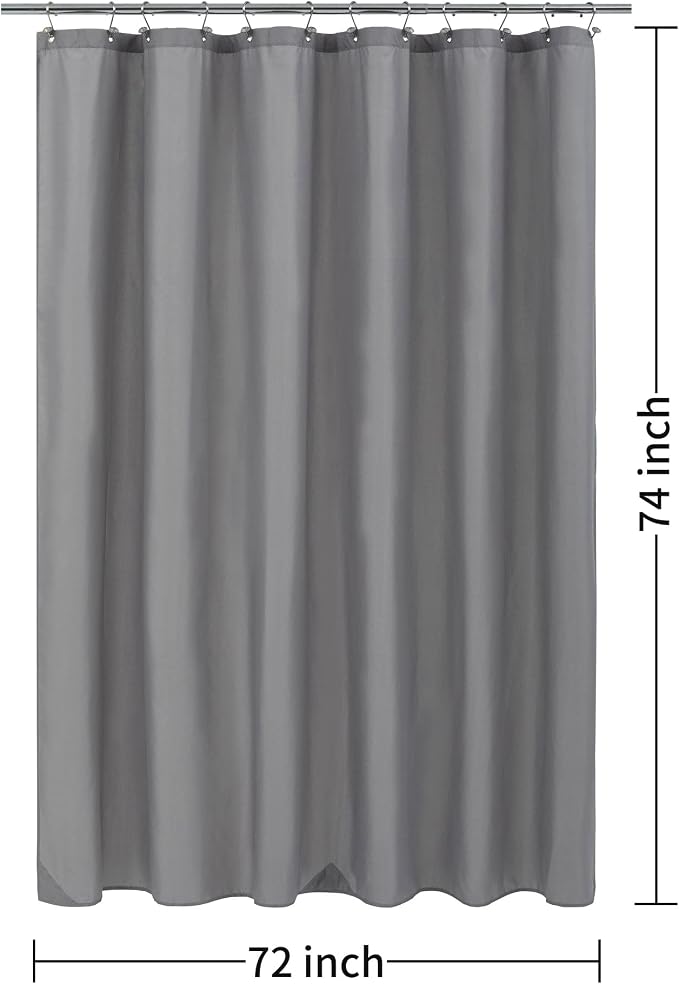 ALYVIA SPRING Long Fabric Shower Curtain Liner Waterproof - 72" x 74", Soft & Lightweight Longer Shower Curtain with 3 Magnets, Machine Washable - 72x74, Grey