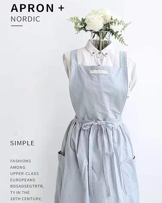 Cotton and linen Kitchen Cooking Aprons Dress for Women with Pockets Cute for Baking Painting Gardening Cleaning