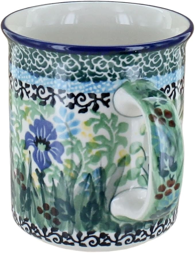 Blue Rose Polish Pottery - Green Teresa Small Coffee Mug - 9 oz - Petite Mug for Tea & Coffee Drinkers