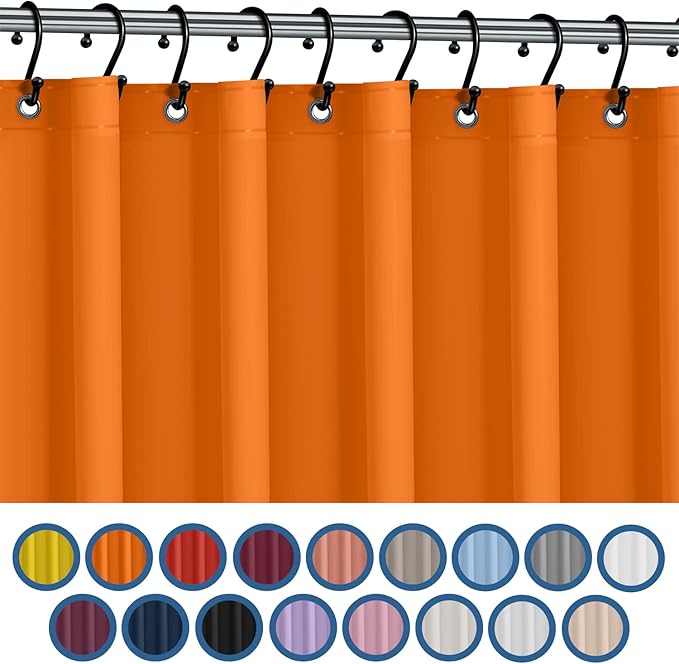 No Smell Shower Curtain Liner 72x72 Orange - PEVA Plastic Shower Curtain for Bathroom, PVC-Free Waterproof Orange Shower Liner with Metal Grommets and Magnet-Weighted Bottom Hem - Washable Liner