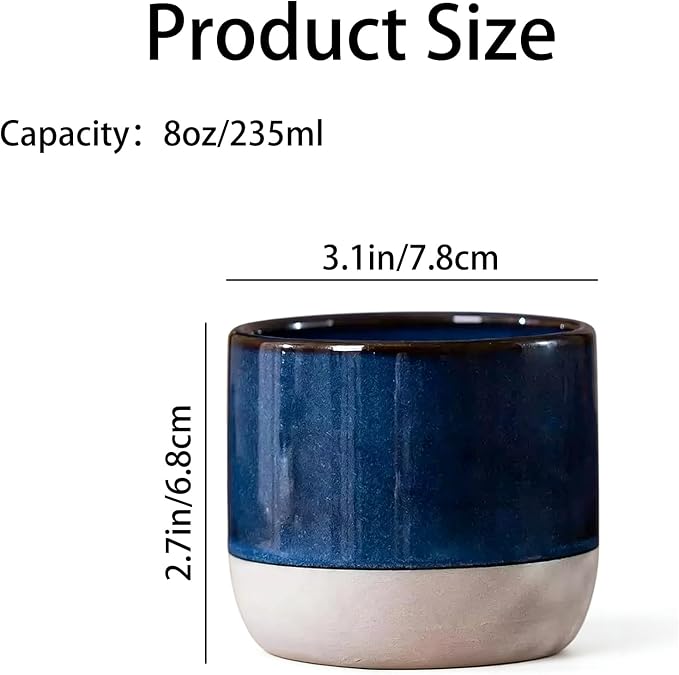 Japanese Ceramic Mug, Vintage Tea Cup, 8oz Cup, No Handle Drinking Cup for Latte Milk Water Beverage Juice Microwave and Dishwasher Safe (Midnight Blue)