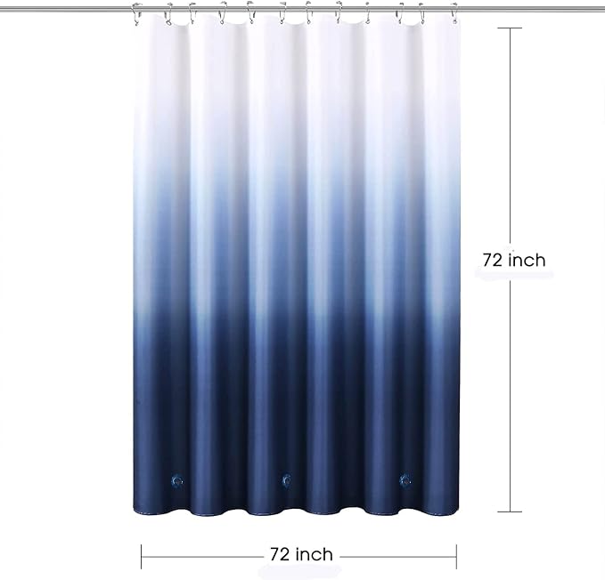 TIKABC Shower Curtain Liner, Blue Lightweight Shower Curtain Liners, Plastic Shower Curtains, 72x72 inch PEVA Shower Liner with 12 Grommet Holes 3 Magnetic Weights