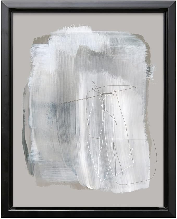 Monem Art Abstract Minimal Brushstroke Print - Scandinavian Neutral Line Art Poster - Wall Decor for Living Room, Bedroom or Office - 16x20 Black Framed CANVAS Wall Art by Mareike Bohmer