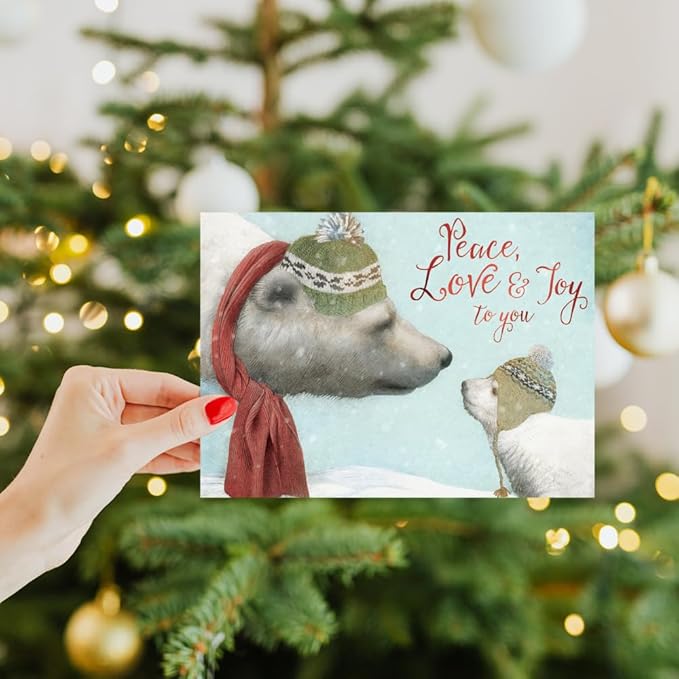 Tree-Free Greetings - Holiday Greeting Card - Artful Designs - 1 Card + Matching Envelope - Made in USA - 100% Recycled Paper - 5"x7" - Peace Love Joy (GO64226)