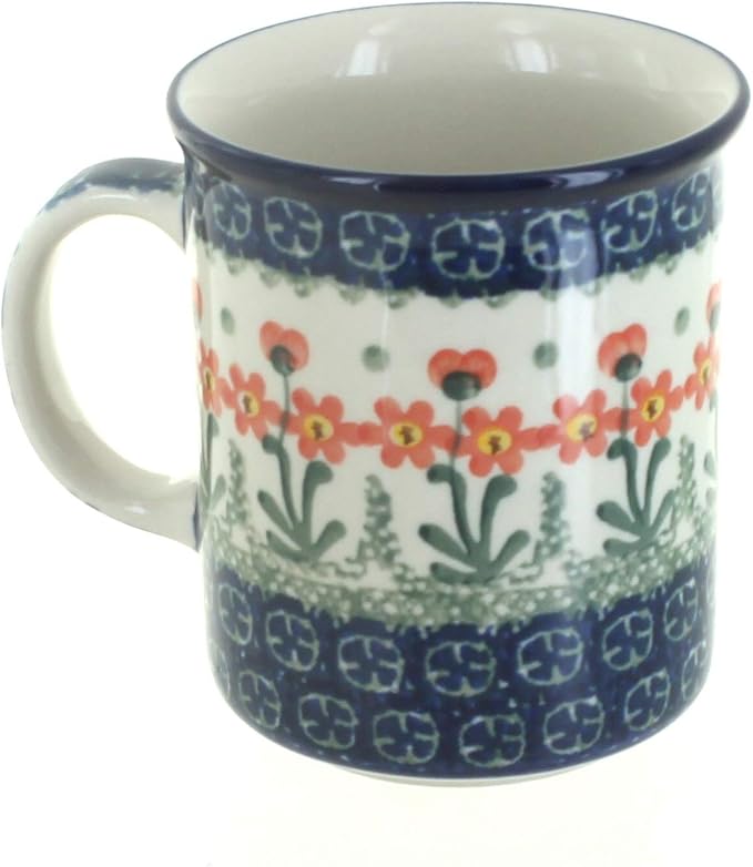 Blue Rose Polish Pottery - Orange Peach Posy Small Coffee Mug - 9 oz - Petite Mug for Tea & Coffee Drinkers