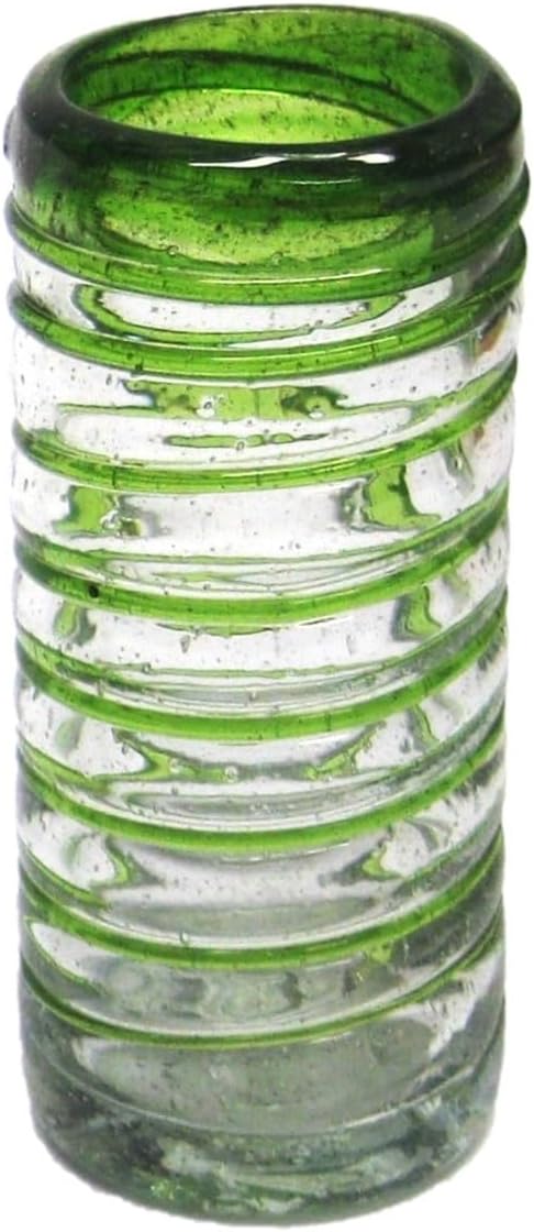 Emerald Green Spiral 2 oz Tequila Shot Glasses (set of 6), Recycled Glass, Lead-free, Toxin-Free (Shot)