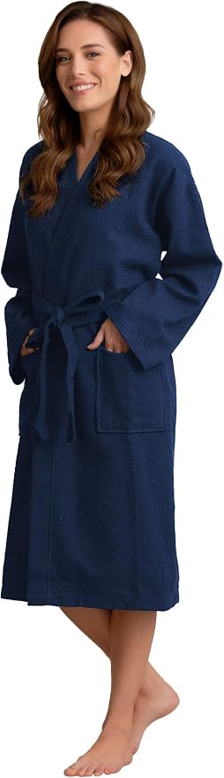 Women's Personalized Luxury Cotton Bathrobe-Customizable Waffle Lightweight Robe-Soft & Absorbent