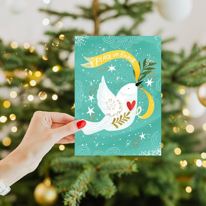 Tree-Free Greetings Holiday Card with Matching Envelope, Eco Friendly, Made in USA, 100% Recycled Paper, 5 x 7, Peace Dove (GO65738)