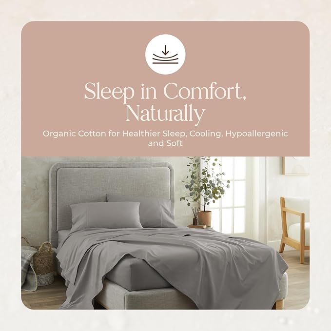 100% Organic Cotton Pillow Cases Standard Size Set of 2-100% Cotton Pillowcases GOTS Certified 300 Thread Count -Naturally Cooling Comfortable Breathable & Soft Pillow Cases (Classic Grey, Standard)