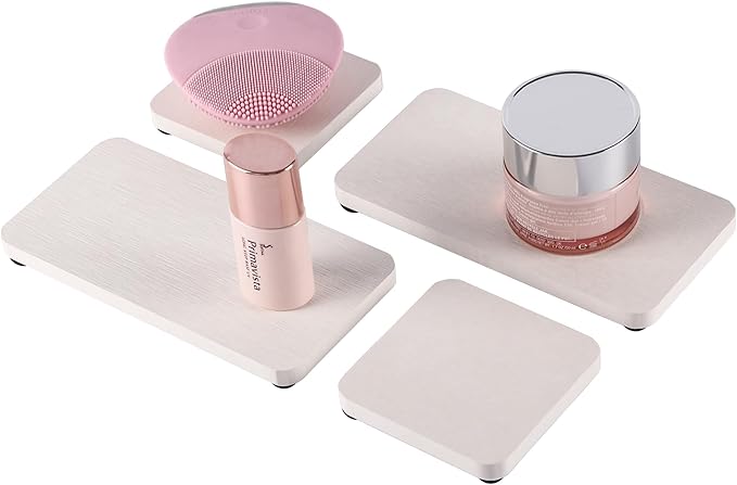 NiuYichee Water Absorbing Stone Tray for Sink, Quick-Drying Diatomite Bathroom Trays, Kitchen Sink Soap Dish, 2pcs 3.15 x 3.15in + 2pcs 6.3 x 3.15in, White