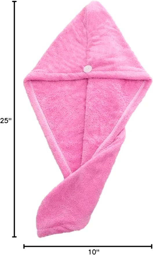 Microfiber Hair Drying Turban Towels, Pack of 3 (Green-Pink-Grey)